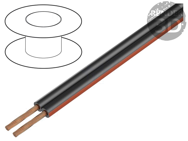 Leiding: voor luidsprekers; TLYp; 2x0,5mm2; koord; Cu; zwart; PVC Leiding: voor luidsprekers; TLYp; 2x0,5mm2; koord; Cu; zwart; PVC